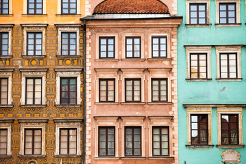 Colourful buildings in the center of Warsaw city