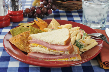 Ham sandwich with chips