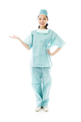 Asian female surgeon showing something