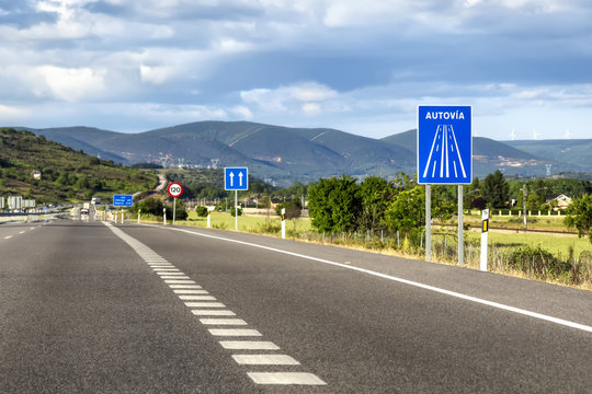 Traffic signs in Spain road.