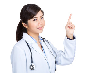 Asian doctor woman with finger point up