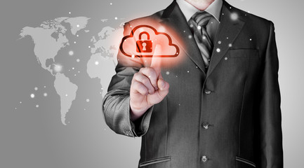 Secure Online Cloud Computing Concept with business man