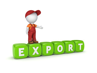 3d small person in workwear and word EXPORT.