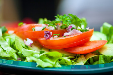 Tomatoes and salad closeup plate