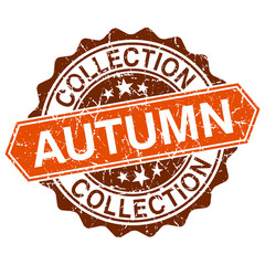 Autumn collection grungy stamp isolated on white background