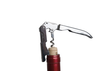 Cork skrew and wine bottle