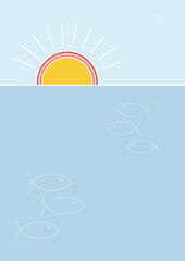 Sunset over the sea background, flat design