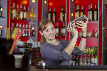Bartender girl behind the counter
