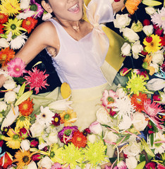 fashion model posing with flowers