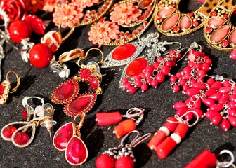red stones earrings for sale flea market finds and ancient thing