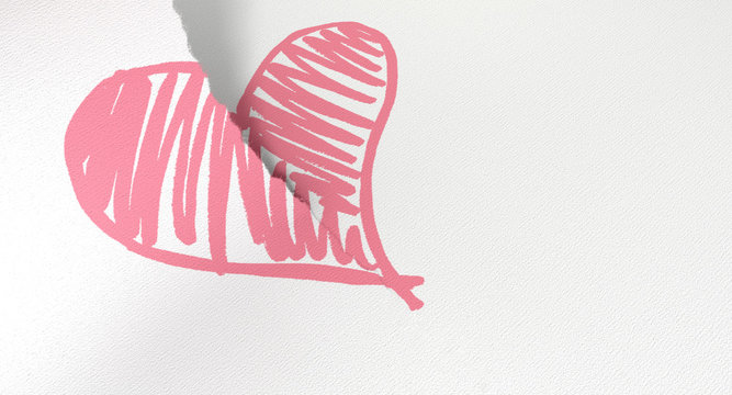 Sketched Pink Heart Torn In Two