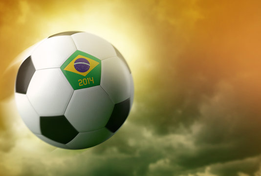 3d soccer ball with Brazil flag on sky background