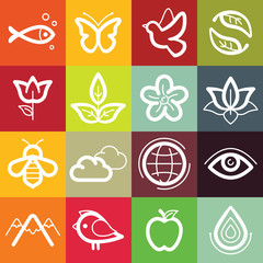 Vector flat icon set - nature, flora and fauna