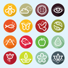 Vector flat icon set - nature, flora and fauna