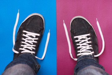 stylish blue gym shoes with white laces