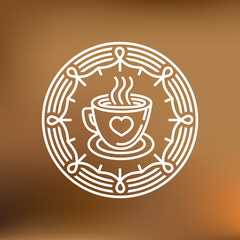 Vector coffee mug on round emblem