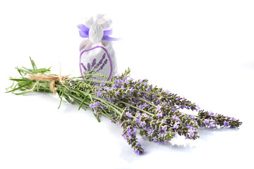 lavanda fresca e sacchetto con essiccata