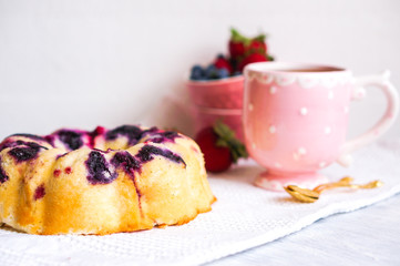 Berry cake on white background