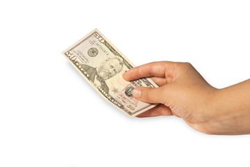 Female hand holding money dollars