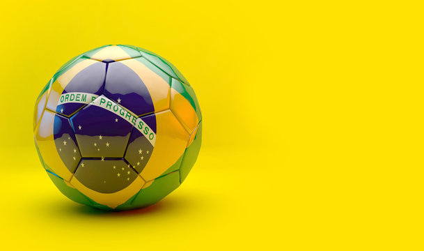 3d Soccer ball with Brazil 2014 flag isolated on yellow