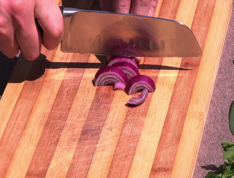 cutting shallot,red onion close up
