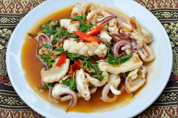 Thai fried squid in basil sauce