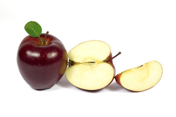 Sliced fresh red apple isolated on white background