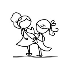 hand drawing cartoon happy couple wedding