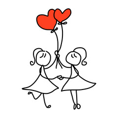 hand drawing cartoon happy couple wedding