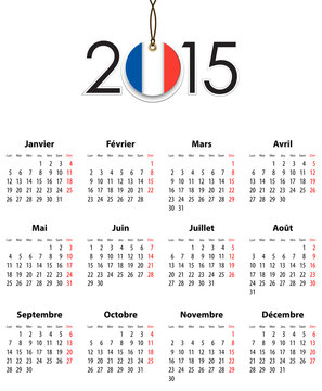 French Calendar grid for 2015 with flag like tag