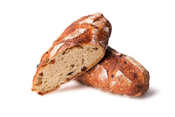 Cereal bread with raisins isolated on white background