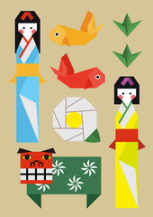 Origami illustrations set