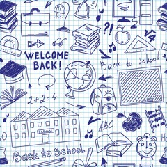 Seamless pattern freehand drawing of school supplies - 67056476