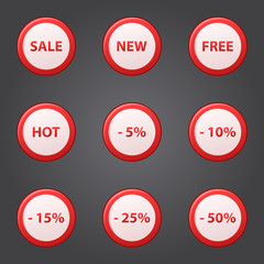Shopping collection of sale discount red icons (labels)