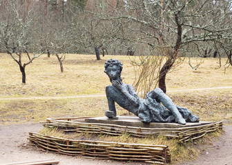 Sculpture of young Alexander Pushkin in Mikhaylovskoye, Russia