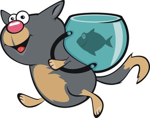 Прогулка кота с аквариумом