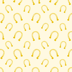Vector gold seamless pattern of lucky horse shoes suitable for p