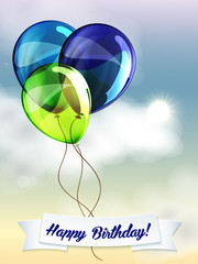 Happy birthday ballons greeting card blue and green