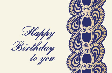 Birthday card with gold, blue paisley