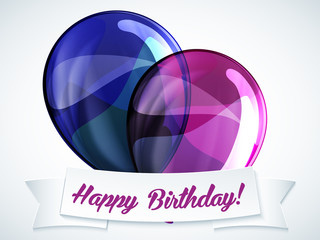 Happy birthday ballons greeting card blue and violet