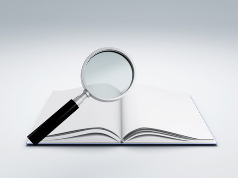 open book with magnifying glass