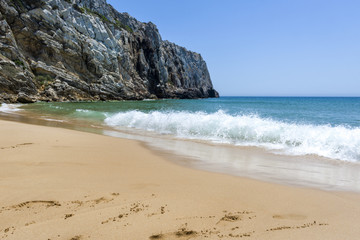 Empty beach and cliff in the Beliche beach, Sagres, Portugal