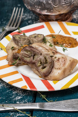 baked fish with banana and with sauce