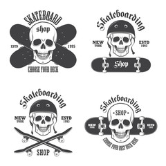 Set of skateboarding emblems, labels and designed elements. Set