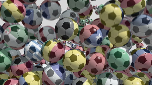Falling soccer balls with flags of national teams