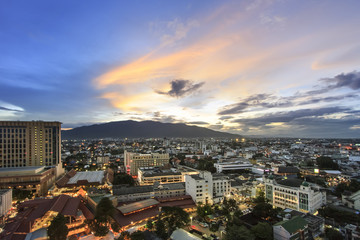 Obraz premium Twilight in downtown of Chiangmai , Thailand