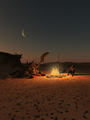 Naklejka premium Dragon Riders Camp in Firelight