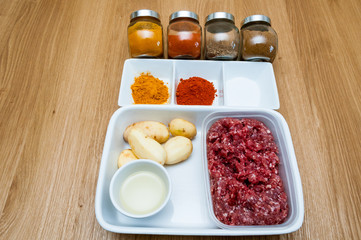 Raw ingredients of Aloo keema indian cusine