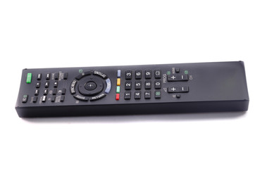 tv remote control keypad black on white isolated