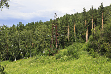 Power lines in the Altai Mountains.